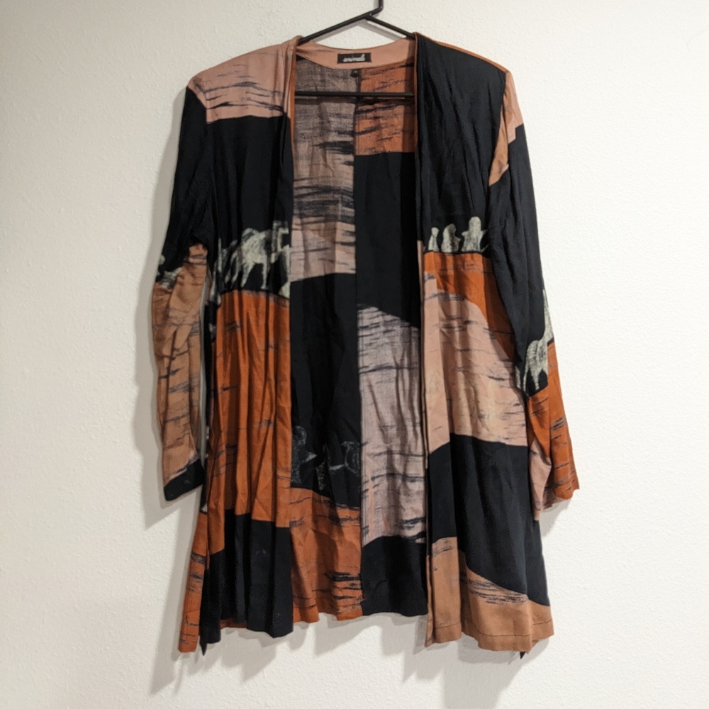 Animale Open Front Print Long Sleeve Cardigan Shoulder Pads Women's Medium